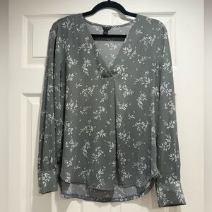 Ann Taylor Floral Print V-Neck Blouse - Green/Gray